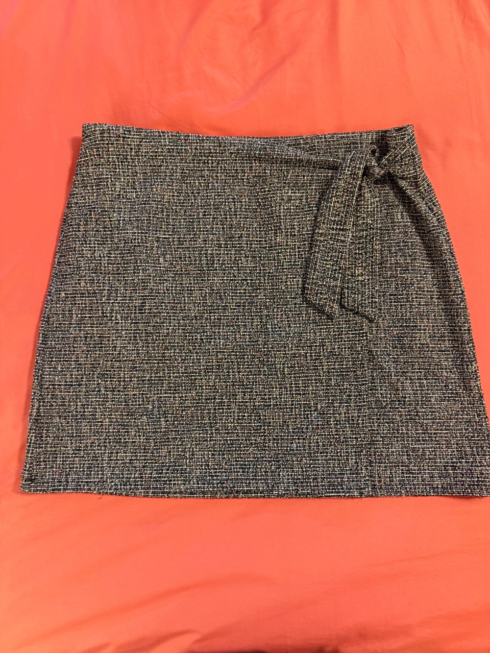 LOFT Black and Gray Textured Faux Wrap Mini Skirt
